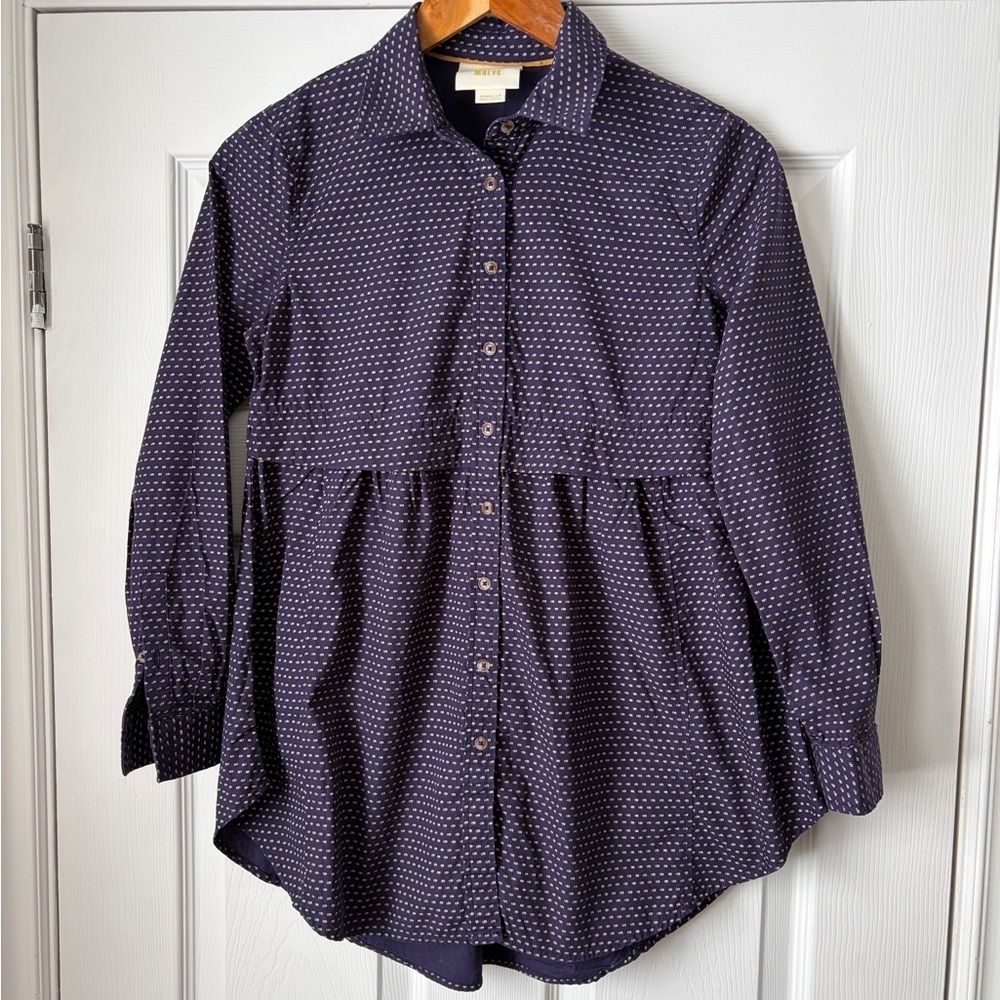 Anthropologie Maeve Polka Dot Tunic Blouse Cotton Button Front XS - Picture 5 of 11
